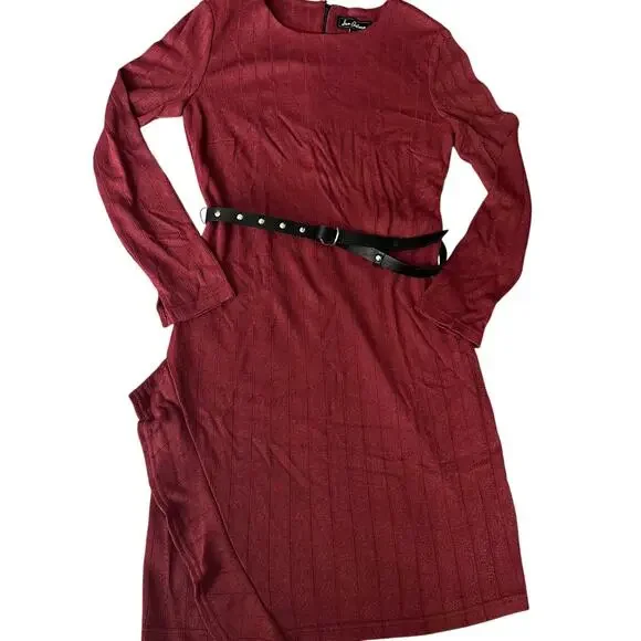 Sam Edelman Maroon, Belted, Lined, Long Sleeve Mini Dress- 6 - Picture 4 of 12